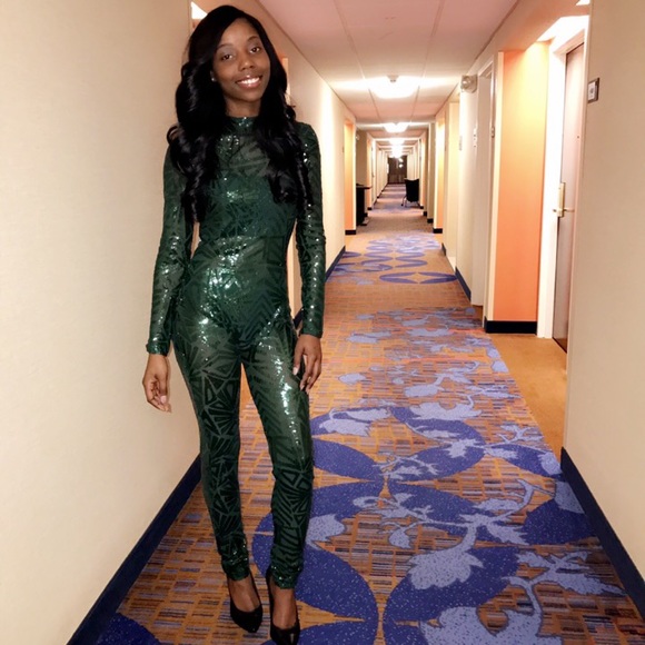 emerald green sequin jumpsuit